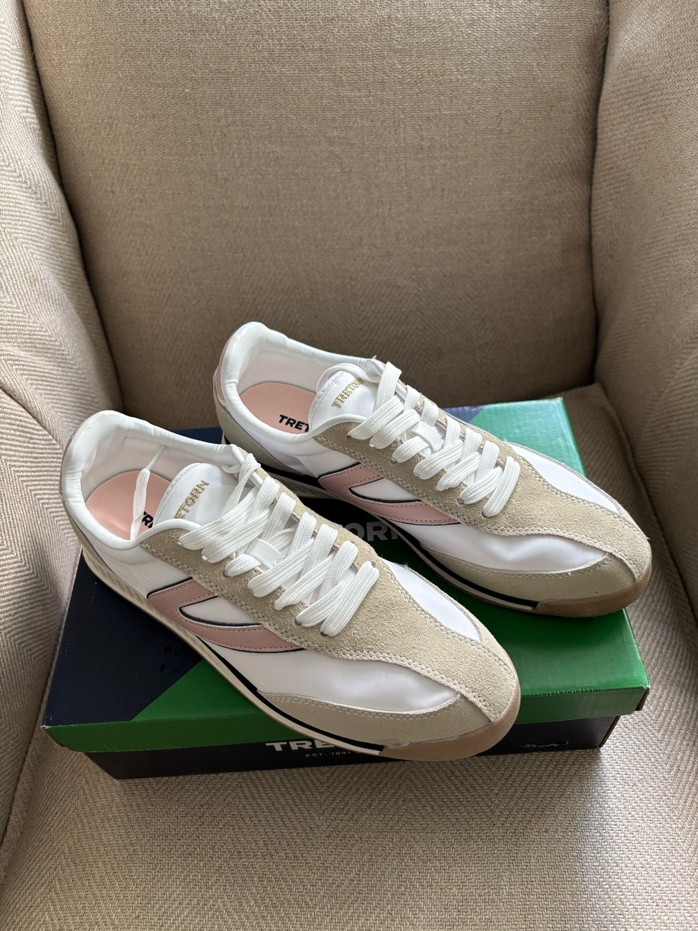 Tretorn White Sneakers with Pink, Navy and Beige Accents